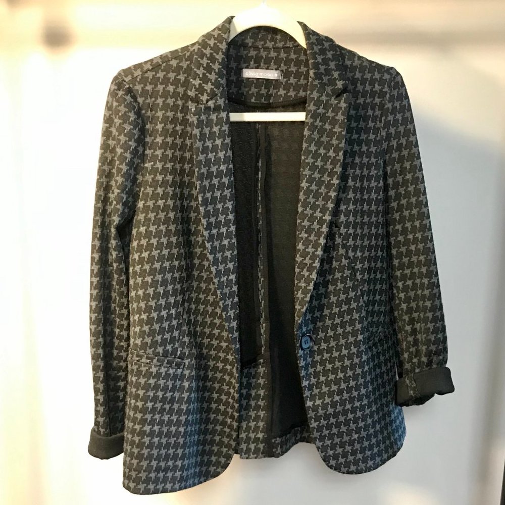 Olivia Moon Houndstooth Gray Knit Blazer Sz M
